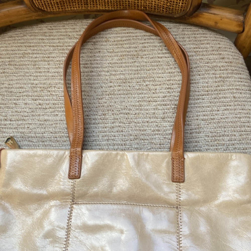 HOBO Beige Leather Tote with Brown Straps - Picture 10 of 12
